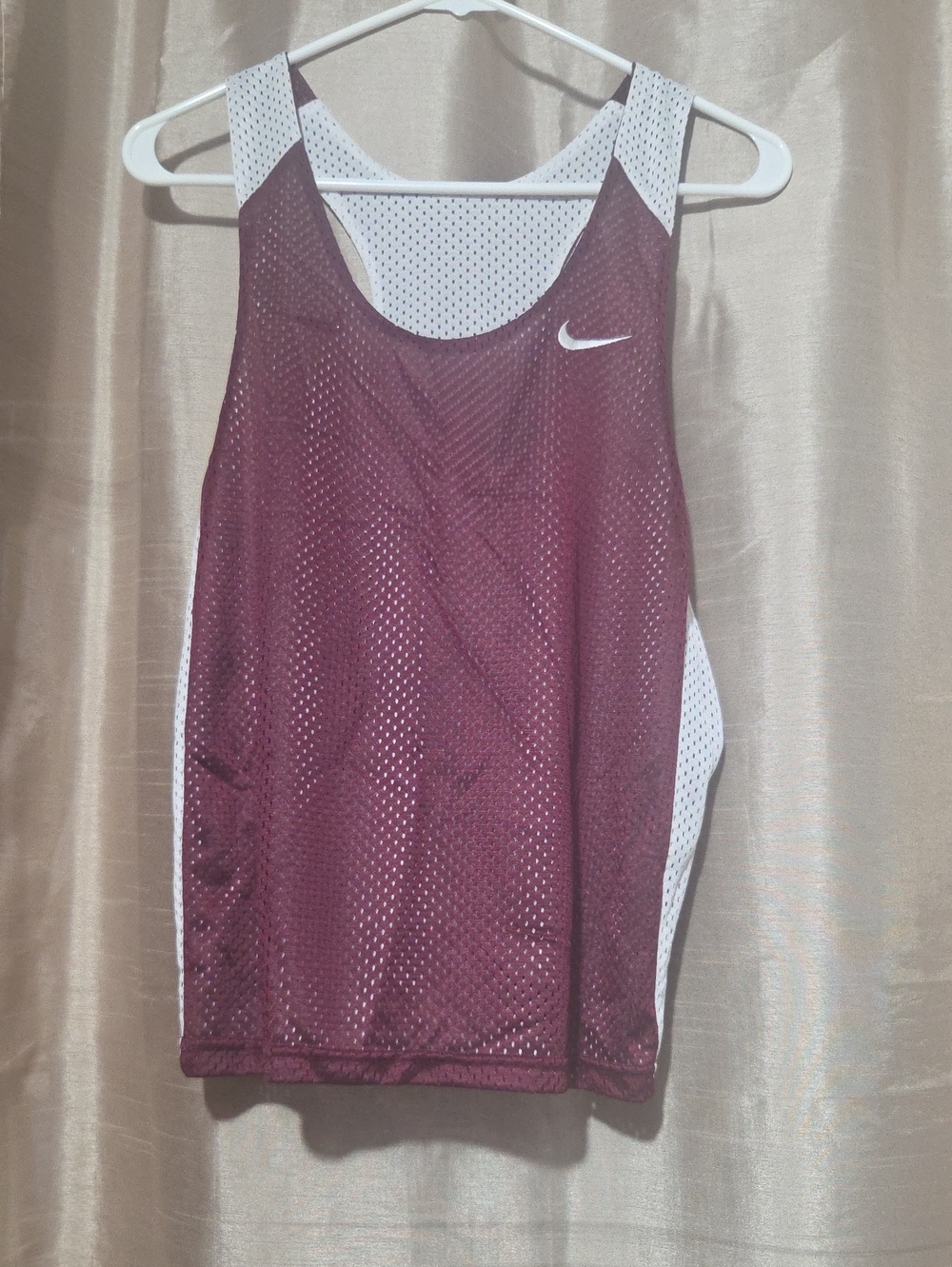 Nike Women's Maroon and White Mesh Swim Tank Double Side
